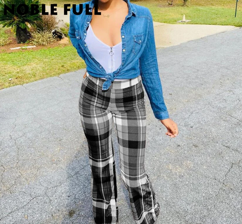 

Multicolor Plaid Print Vintage Bodycon Trouser Women Sexy High Waist Flare Bell Bottom Pants Streetwear Female Party Sweatpant
