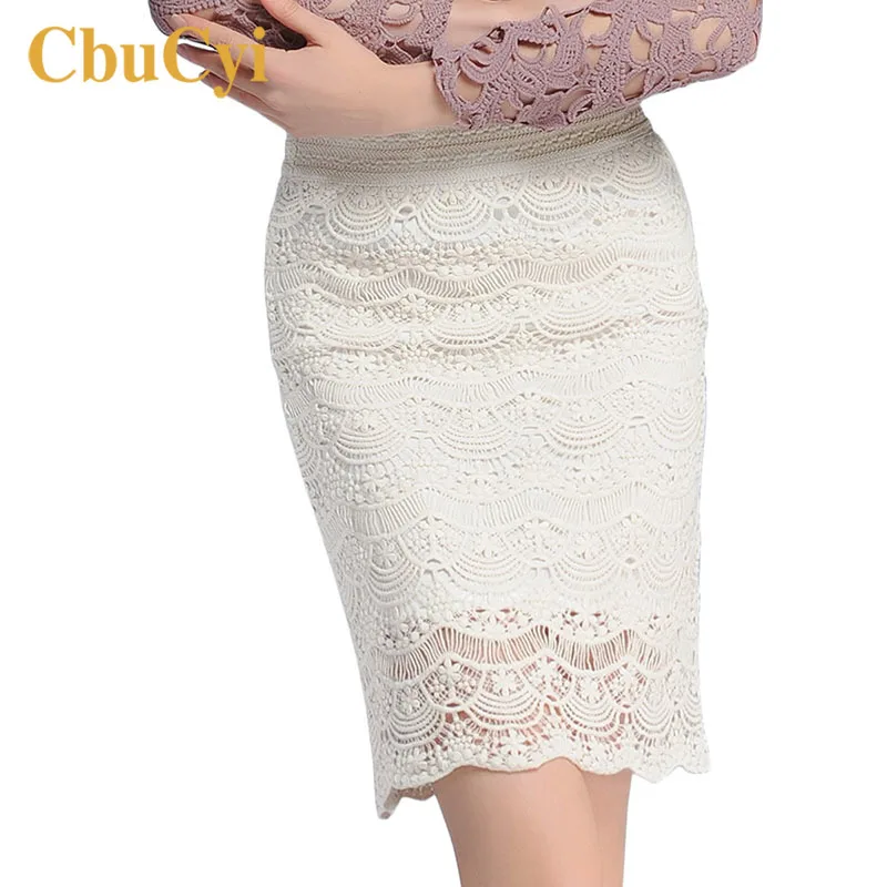 Модные женские кружевные юбки карандаш с высокой талией однотонные элегантные