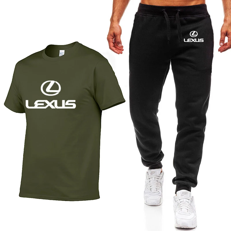 

New Men's T-Shirt Lexus Car Logo Printed Summer Men's Short Sleeve High Quality Cotton Mens T-Shirt+Pants Suit 2Pc