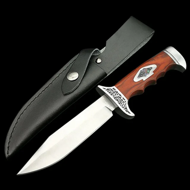 B (Leather Sheath) Mengoing 7Cr13Mov Стальной Охотничий Нож с фиксированным лезвием, стальные рукавицы, ножи с деревянной ручкой, кожа/нейлоновая оболочка - Цвет: B (Leather Sheath)