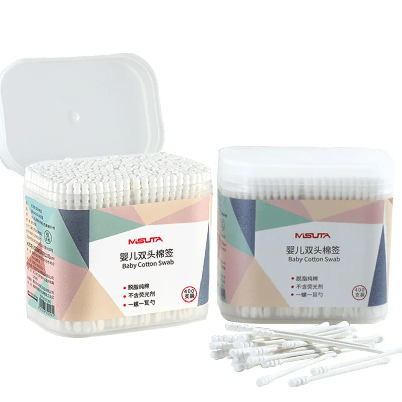 

[400 PCs/Box] Baby Swabs Newborn Ear and Nose Cleaning Rod Baby Double-Headed Thin Shaft Cotton Swab Cotton Baseball