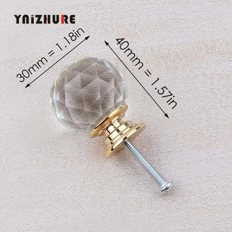 30mm Ball Gold YNIZHURE Алмазная форма Хрустальные стеклянные ручки для шкафа ручки для выдвижных ящиков кухонный шкаф ручки оборудование для обработки мебели - Цвет: 30mm Ball Gold