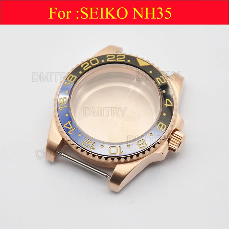 

Watch parts, 40mm Electroplated rose gold case.For 20 mm stainless steel adjustable length strap, nh35 movement case