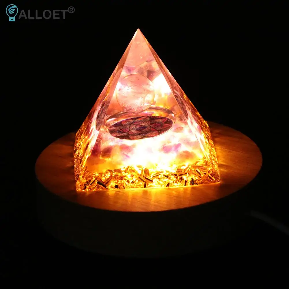 

USB LED Light Base For Art Crystal Energy Pyramid Ornament Orgonite Pyramid Display Stand Lamp Wooden Holder Base Decor Lamp