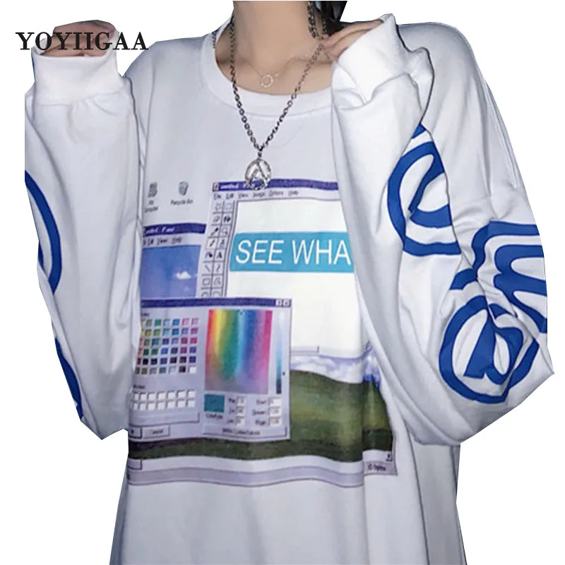 

Oversize Women T-shirts Printed Woman Shirt Tops Long Sleeve TShirt Loose Female Tee Shirts O-Neck Womens Tees Tops Basic Shirts