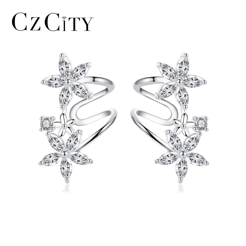CZCITY 925 серьги подвески с цветочным украшением из чистого серебра CZ гвоздики и в
