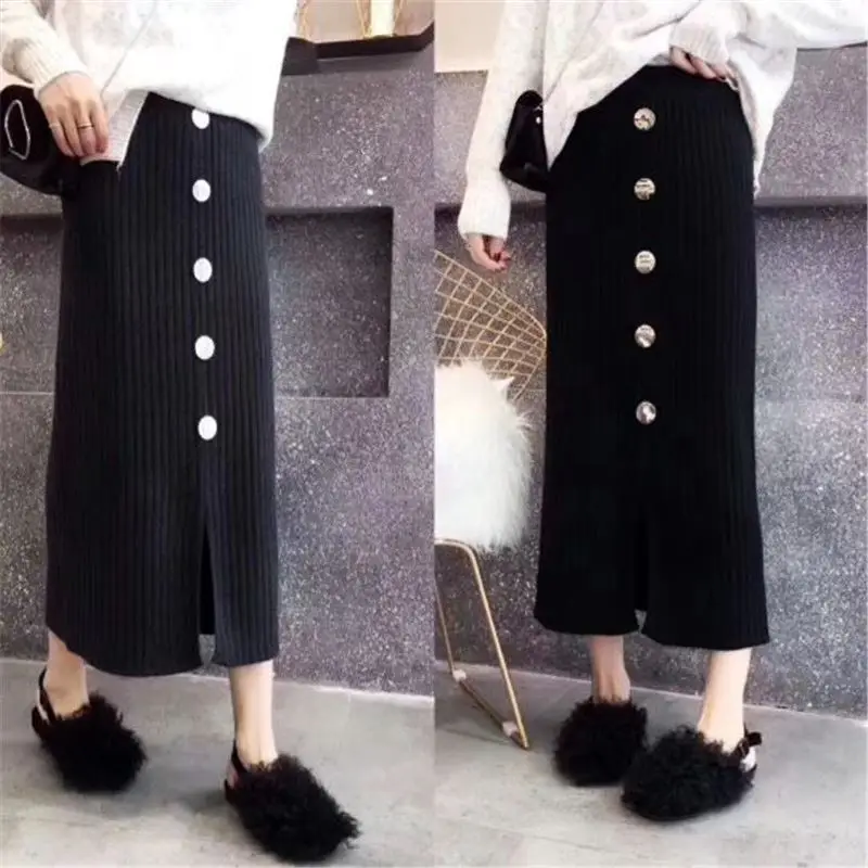 Однобортная облегающая Длинная зимняя юбка женские плотные юбки с высокой