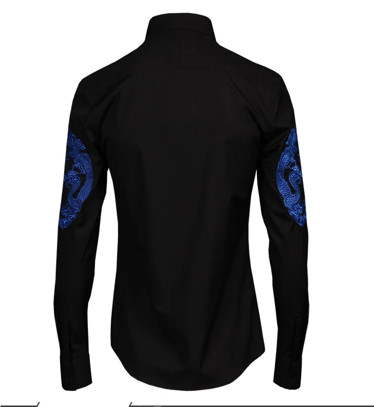 

Роскошная мужская рубашка с вышивкой дракона и феникса, Модная приталенная Хлопковая мужская рубашка с длинным рукавом