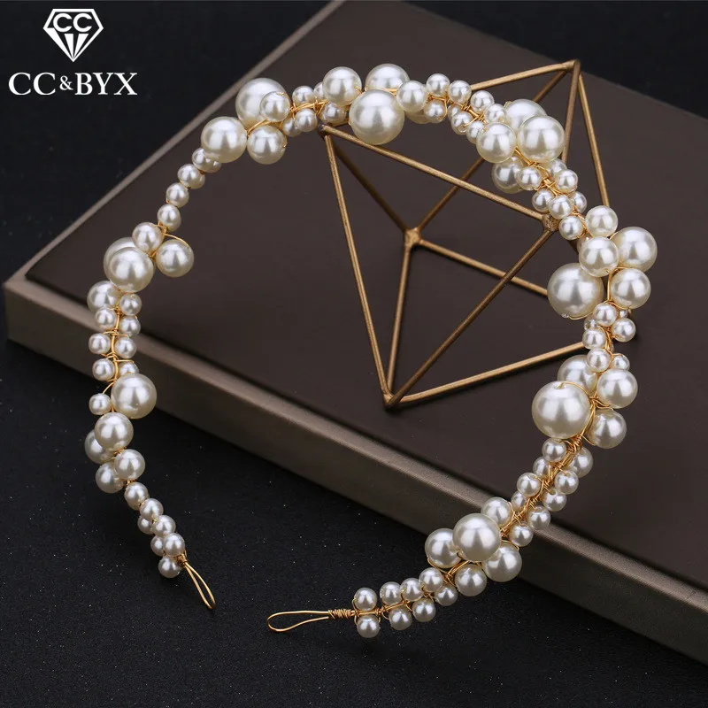 Повязка на голову с жемчугом CC корона тиара свадебные аксессуары для волос