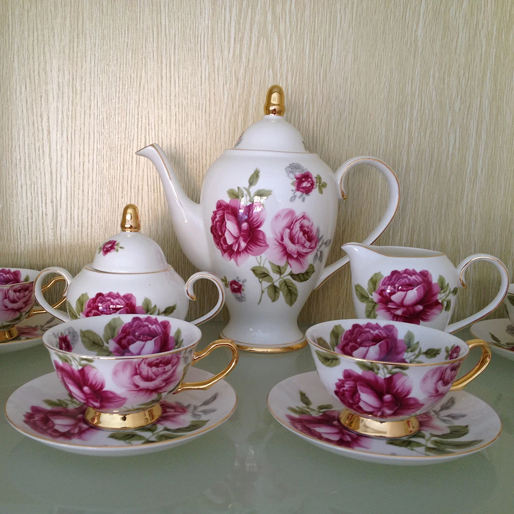 

English Bone China Coffee Set 15 Pcs Afternoon Tea Set European Coffee Cup Plate Wedding Birthday Gift