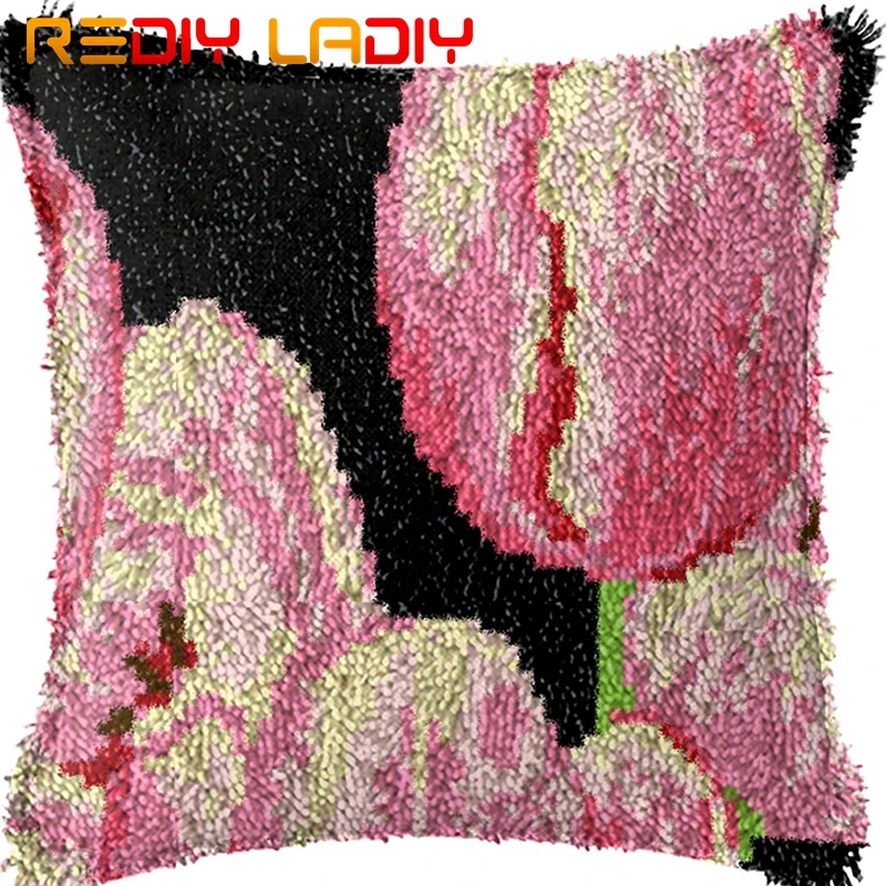 Крюк с защелкой подушки розовый тюльпаны цветы напечатаным холстом Чехлы