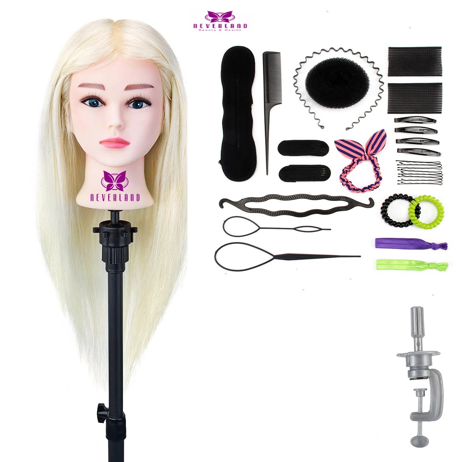 

100% Real Human Blonde Hair for Hairstyles Hairdressing Mannequin Head Hairdressers Curling Practice Mannequin Head with Stand