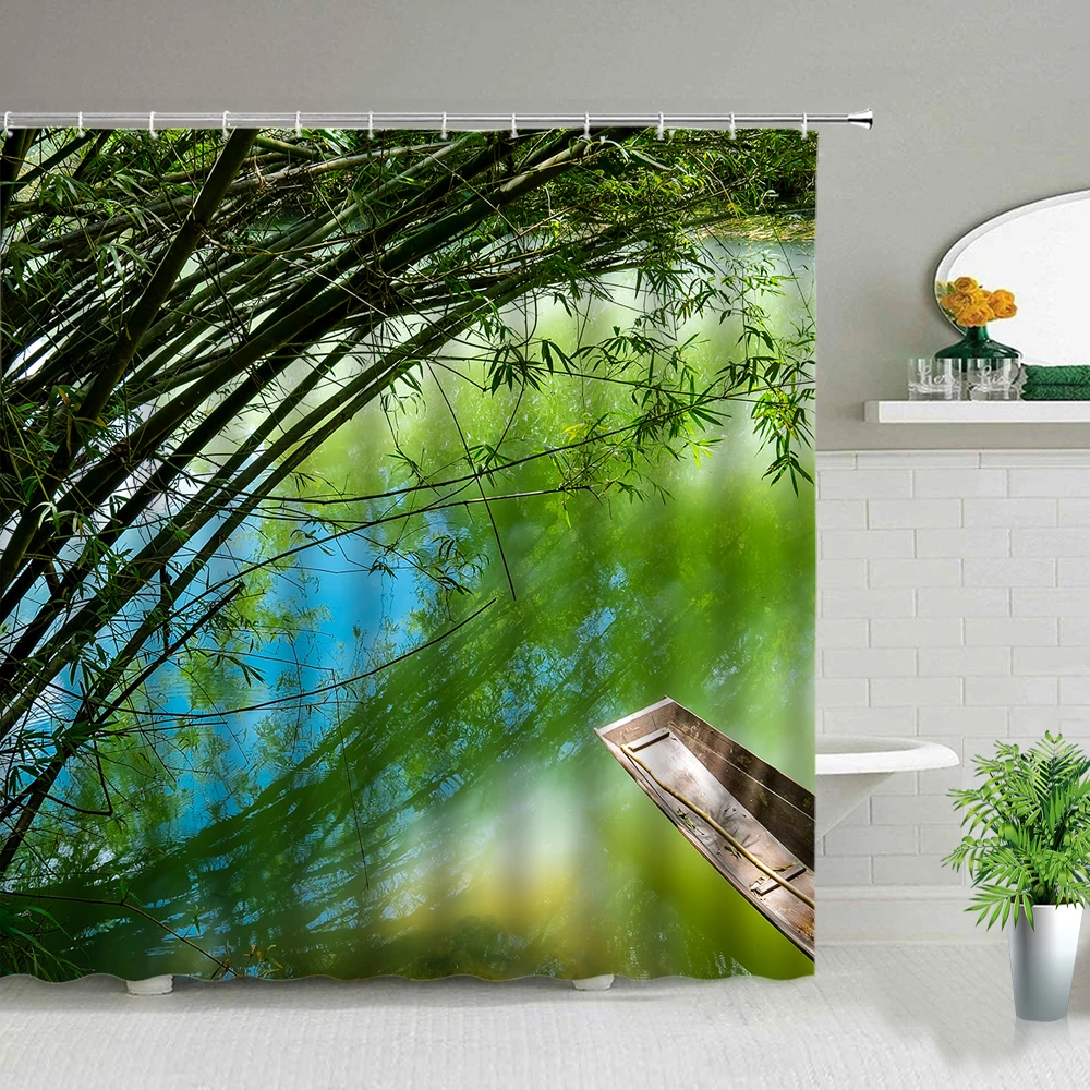

Waterproof Shower Curtain Mystic Forest Trees Red Leaves Foggy Morning View Autumn Nature Grey in Decorating Art Bathroom Decor