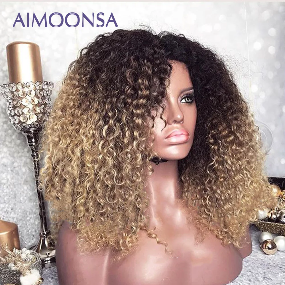 

Mongolian Afro Kinky Curly Wig 13x4 Ombre Wig Human Hair 250 Density Colored Lace Front Wigs Natural Hairline Remy Aimoonsa