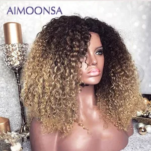 Монгольский афро кудрявый парик 13x4 Омбре парик человеческие волосы 250 плотность цветные кружевные передние парики натуральные волосы Remy Aimoonsa