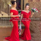 Красные длинные платья подружки невесты с открытыми плечами платье-Русалка для свадебной вечеринки официальное платье длиной до пола