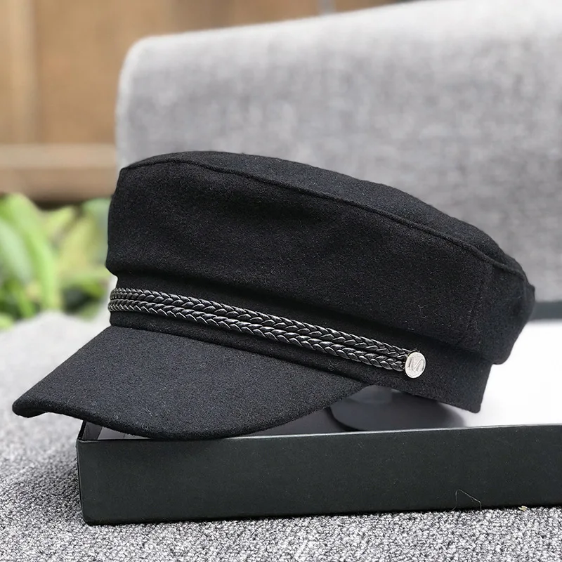 

56cm 57.5cm 59cm 61cm Small head Lady Felt Army Caps Big Bone Men Plus Size Navy Hats Black Wool Military Caps for Adult