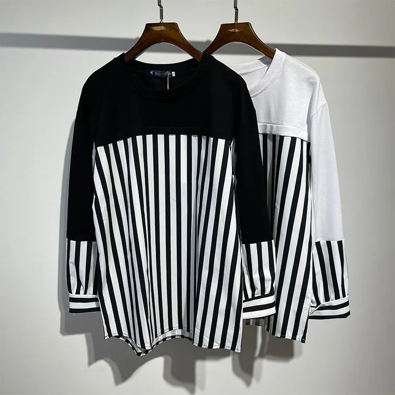 

Мужской свободный свитер в темную полоску, дизайнерский свитер большого размера с длинным рукавом, уличный топ на осень