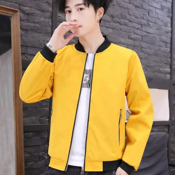 

New style Men's Korean retro casual stand collar solid colour zipper jacket