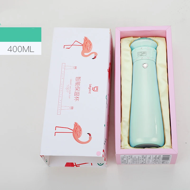 Green with gift box Умные термосы, алмазные термосы с сенсорным ЖК-экраном, термосы из нержавеющей стали, изолированные бутылки для воды, Кристальный подарок для нее с коробкой - Цвет: Green with gift box