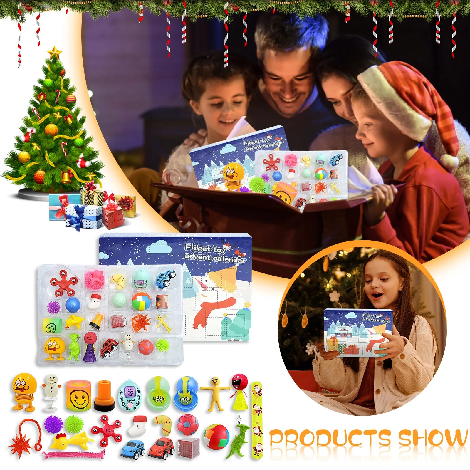 

Anti-anxiety Fidget Toys Kit Christmas Countdown Calendar 24 Days For Children And Adults Strings Marble Relief Gift Pack Box