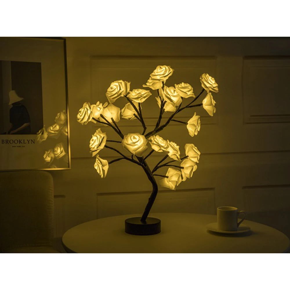

Led Table Lamp Rose Flower Tree Usb Night Lights Home Decoration Lights Parties Xmas Christmas Wedding Bedroom Decor