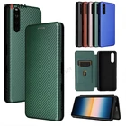 Магнитный чехол из углеродного волокна для телефона Sony Xperia 10 5 1 III, слот для карт, откидной бумажник, подставка, задняя крышка для Xperia 8 Lite