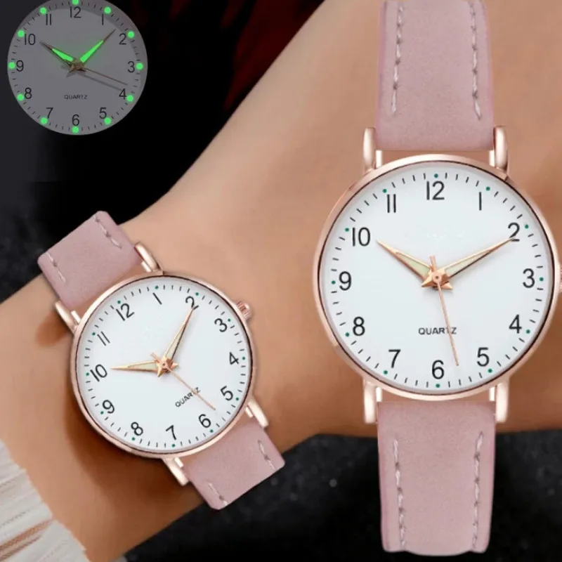

Роскошные женские повседневные часы, новые светящиеся кварцевые круглые наручные часы в стиле ретро с матовым кожаным ремешком, подарок
