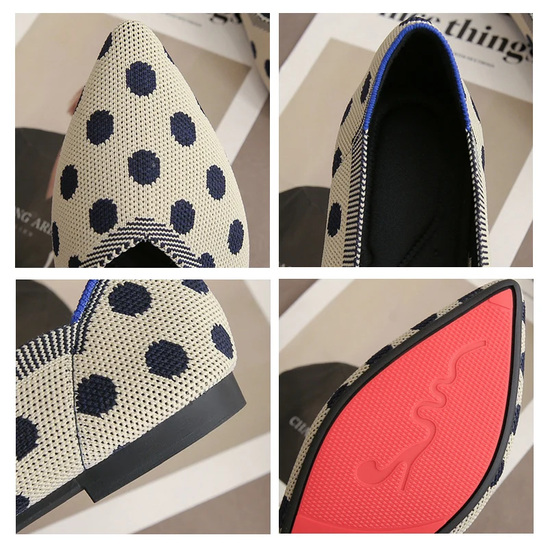 

35-43 Women's Flat Shoes Ballet Shoes Moccasin Mixed Color Shoes Women Knit Pointed Shoes Soft Pregnant Shoes Zapatos De Mujer
