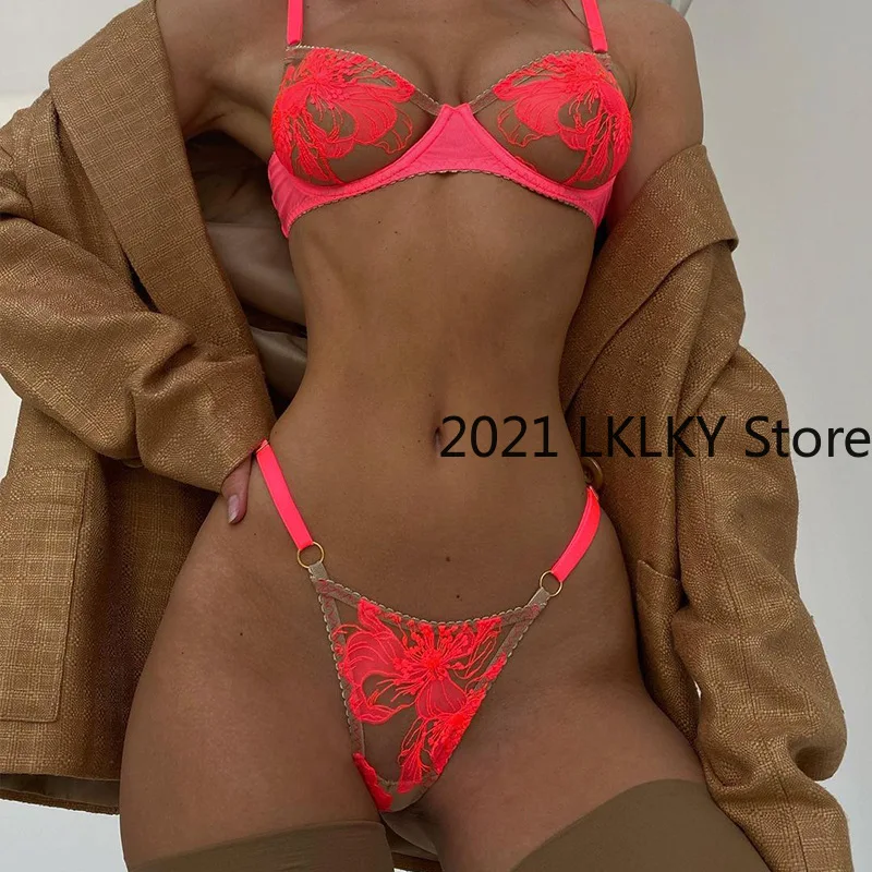 New high quality 2021 fashion embroidery lace perspective sexy women's underwear set bra set