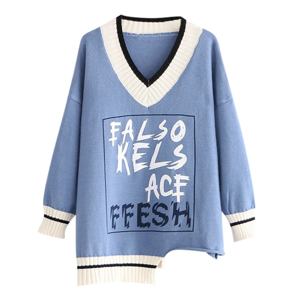 Повседневный вязаный свитер для женщин уличная одежда v-образный вырез длинный