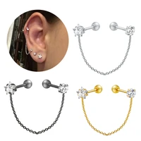1pc surgcal steel tassel zircon ear studs non allergic chain tassel earring body piercing fashion jewelry body jewelry