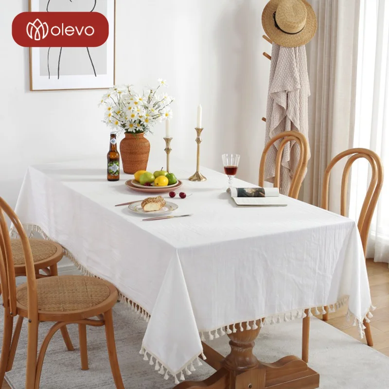 

Tassel Art Solid Color Dining Tables White Table Cloth Set Side Nordic Tablecloth Rectangular Tablecloths Linen Kitchen Decor
