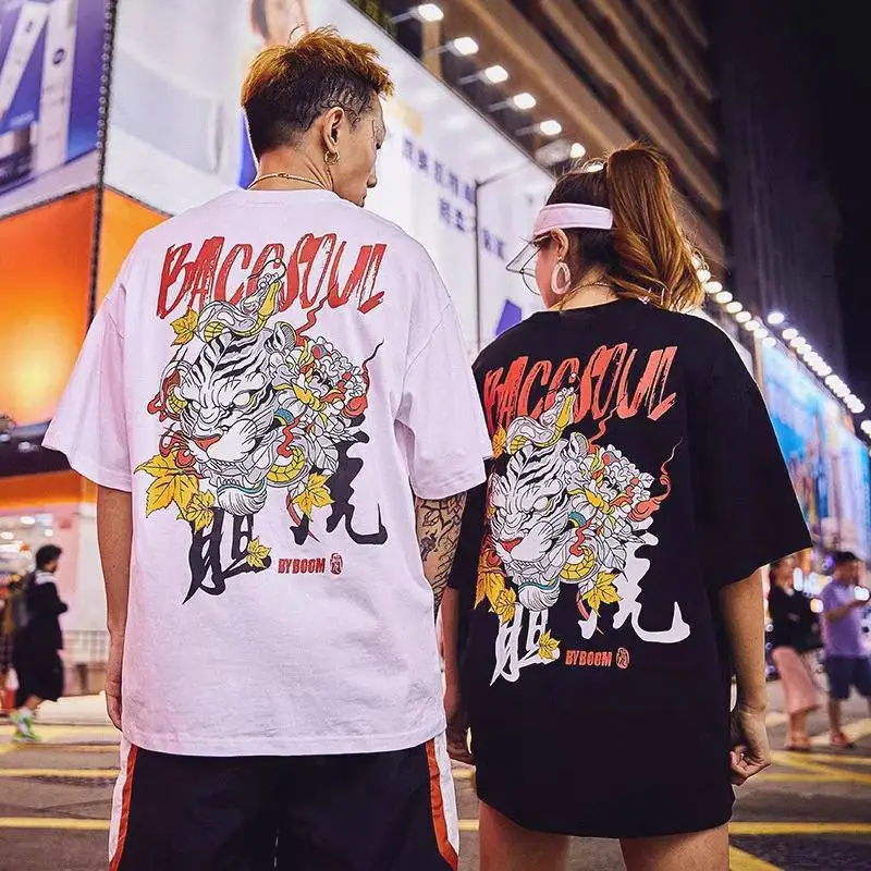 Японская уличная одежда с принтом тигра 100% хлопковая футболка Ukiyo Harajuku хип-хоп