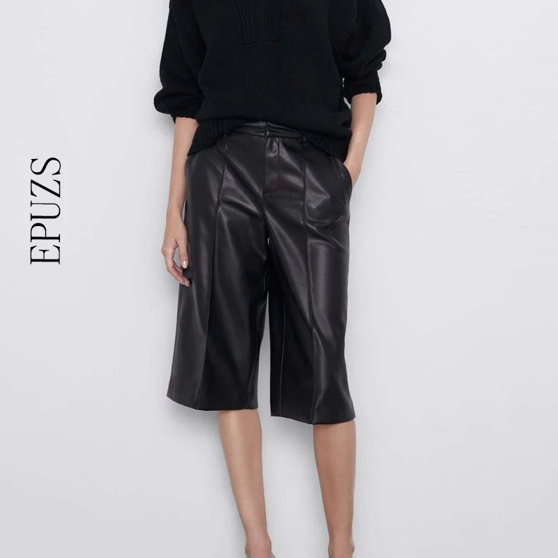 Винтажные байкерские повседневные шорты из искусственной кожи женские модные