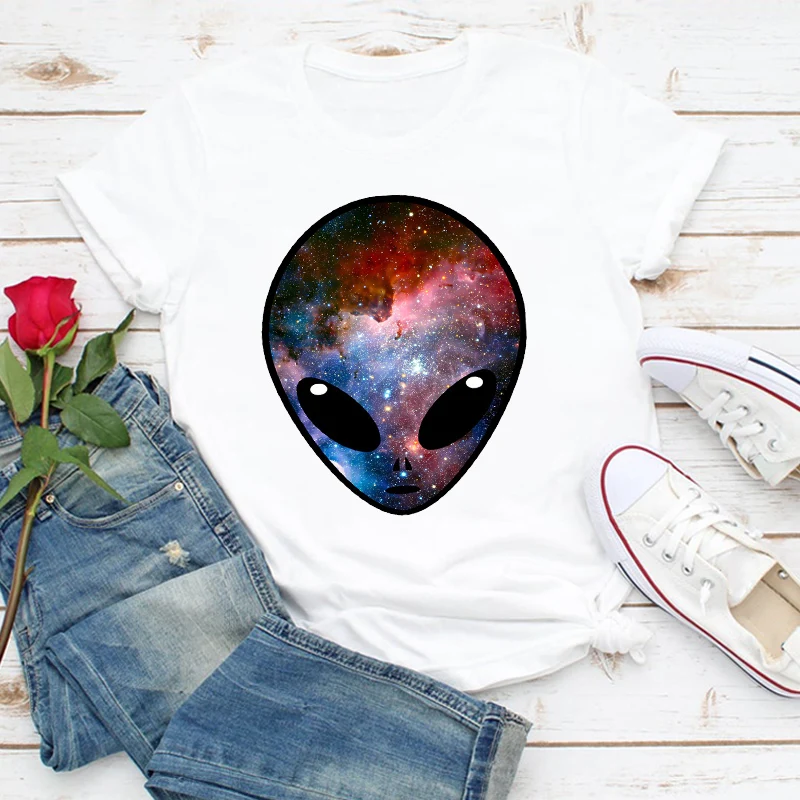 

Women Clothes Alien Cartoon Clothing Printing Graphic Tshirts Ladies Womens Tee T-Shirt Cute Lady Summer Shirt Female Top T