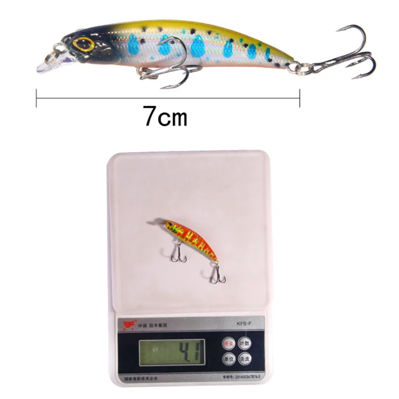 

3D Eyes Artificial Minnow 7Colors 7CM/4G Slow Sinking Plastic Hard Bait Tackle Bionic Bait Outdoor With Sharp Treble Hook