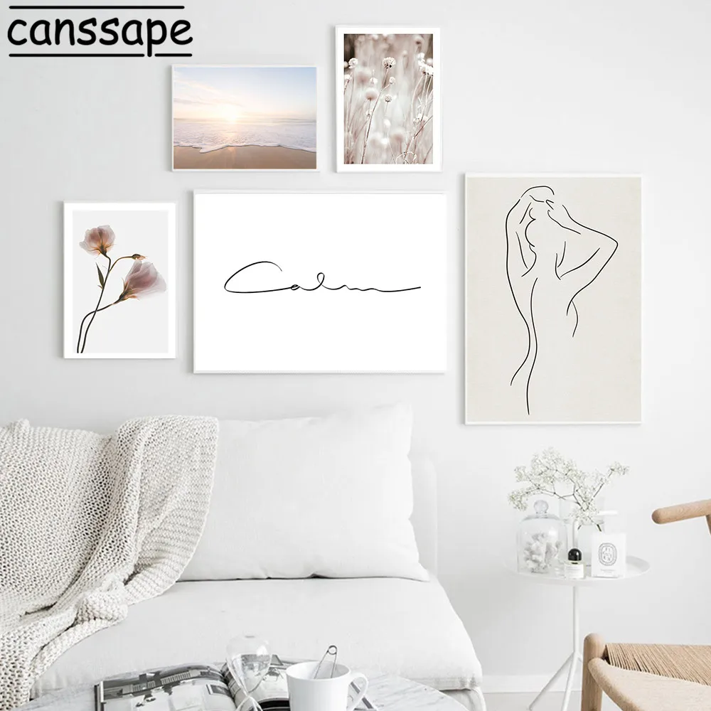 Постеры с цветами абстрактная живопись пейзаж восхода солнца холст плакат линия