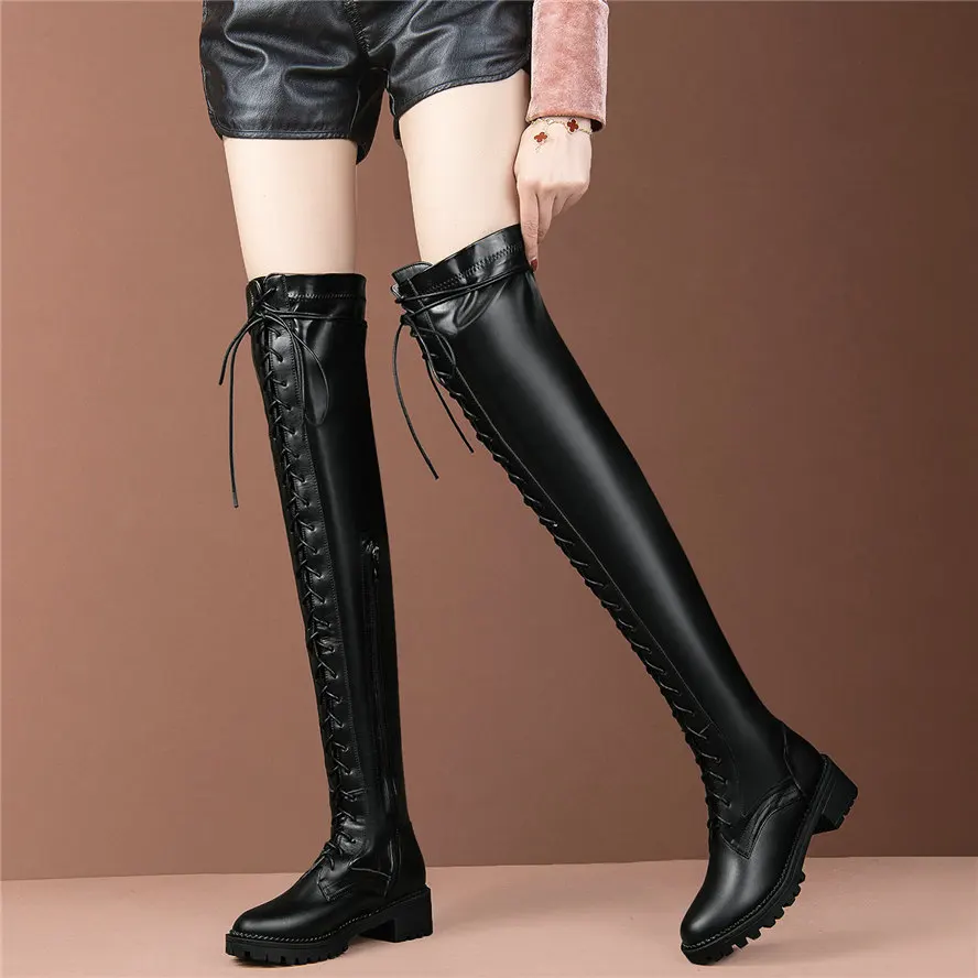 Женские высокие ботинки со шнуровкой теплые эластичные лодочки на платформе с