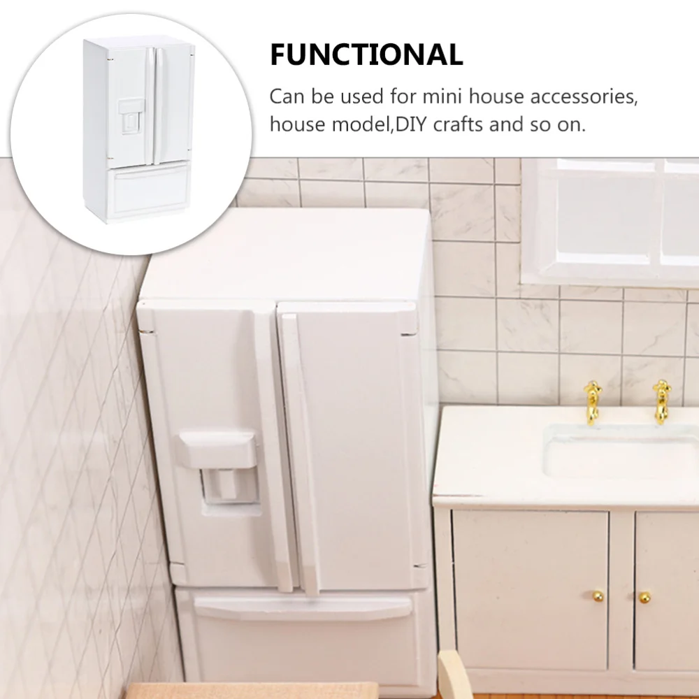 

1PC Mini Wooden Double Door Fridge Mini House Decor Miniature Furniture Ornament