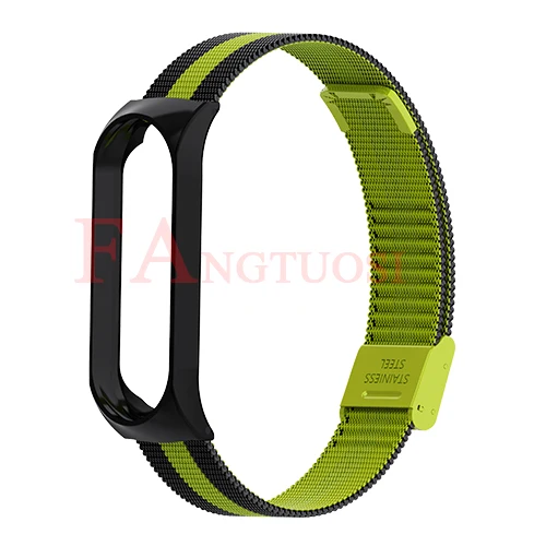black green FANGTUOSI mi band 3 4 металлический ремешок для Xiaomi mi Band 3 4 смарт-браслет ремешок из нержавеющей стали mi Band 4 3 ремешок на запястье - Color: black green
