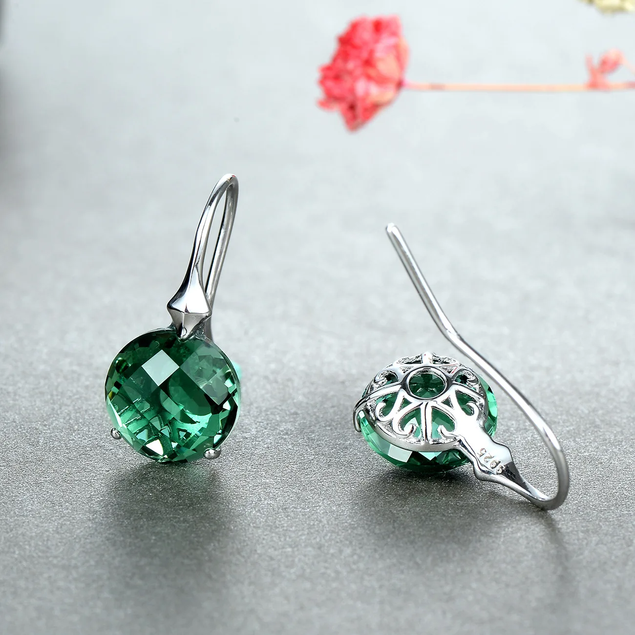 Vinregem Винтажные серьги из стерлингового серебра 925 пробы с изумрудным драгоценным