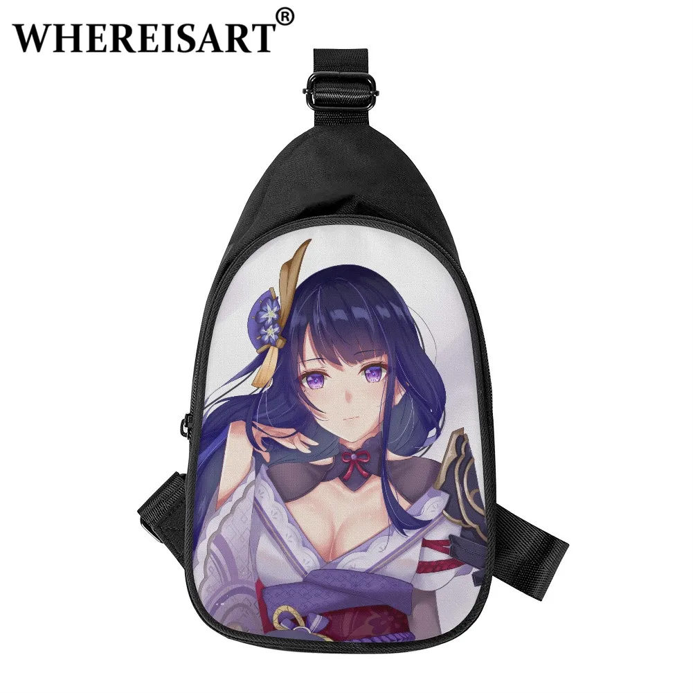 

WHEREISART Genshin Impact Fashion Crossbody Bag For Women Men Raiden Shogun Pattern Chest Bag Teenagers Fairish Shouler Bag Boys