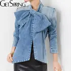 GetSpring женская блузка джинсовая рубашка с длинным рукавом джинсовые блузки ретро с бантом женская рубашка универсальные Дамские топы весенний Топ 2021 модная