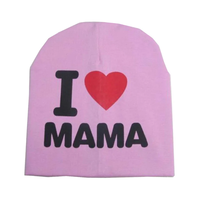MAMA Pink Детская шапка с надписью «I LOVE PAPA MAMA»; эластичная Хлопковая шапочка для малышей; шапка для девочек; многоцветная шапка для маленьких мальчиков; аксессуары; 1 шт - Цвет: MAMA Pink