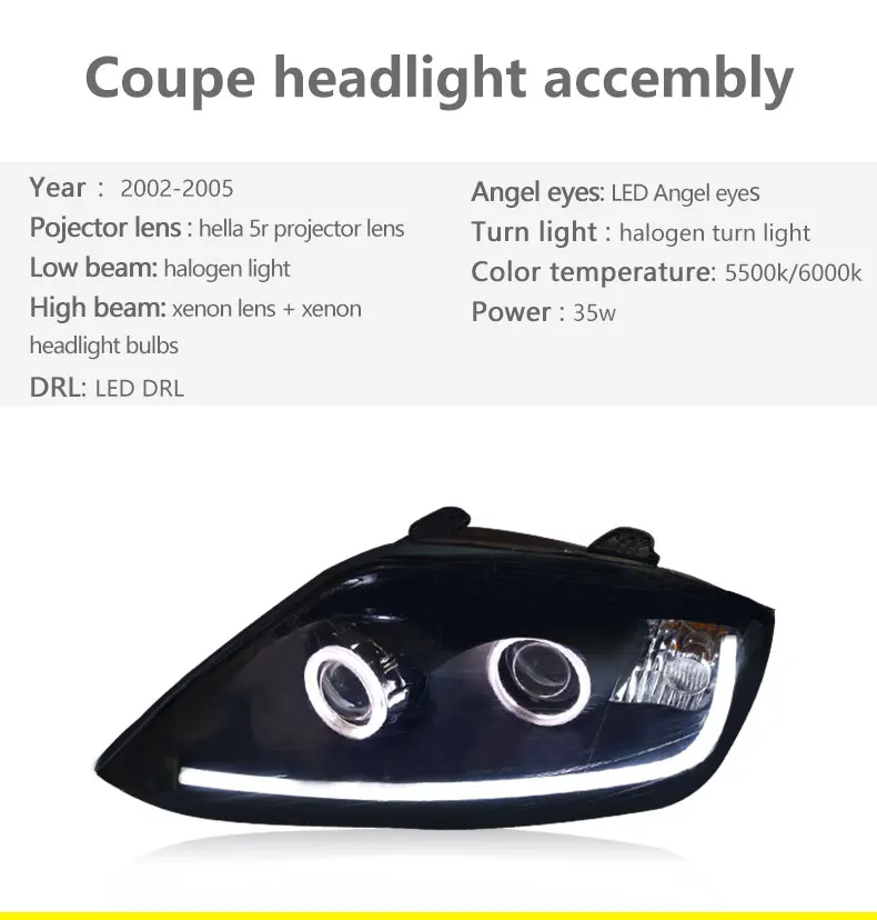 Sanvi Автомобильная фара в сборе для hyundai Coupe 2002-2006 с дальним и низким пучком HID проектор Объектив светодиодный DRL