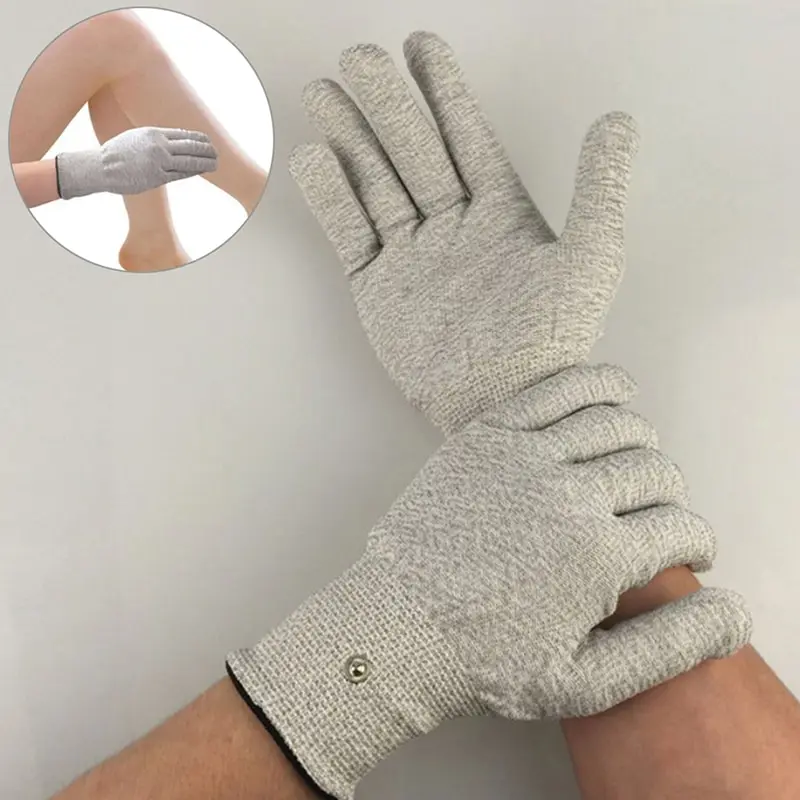

1Pair Silver Magic Pulse Massage Gloves Fiber Conductive Electrotherapy Massage Electrode Gloves Use For Tens Machine