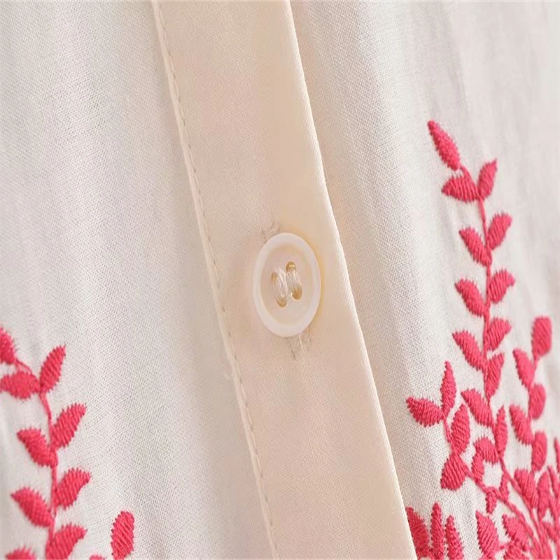 

Pinkou Women Sweet Embroidery White Blouse Irregular Hem Long Sleeve Shirts Female White Basic Office Wear Tops Mujer LA69