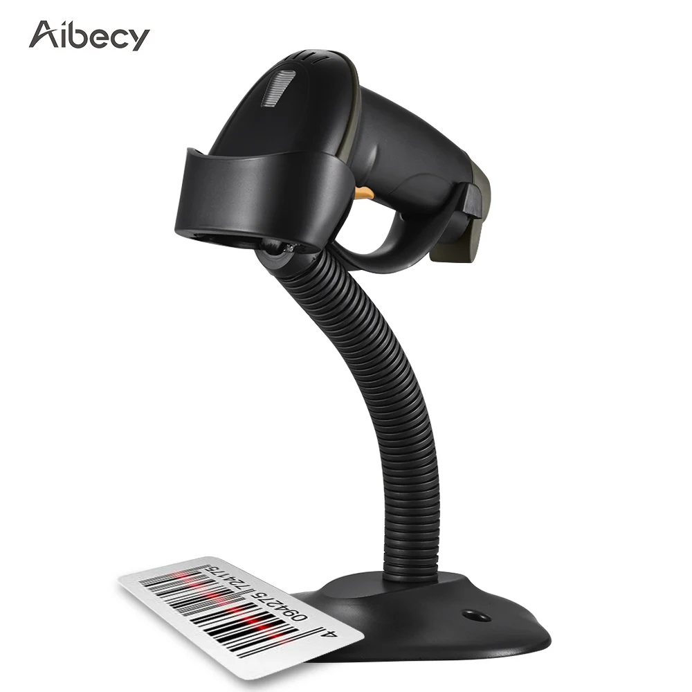 Автоматический USB сканер штрих кода Aibecy проводной 1D с регулируемой подставкой