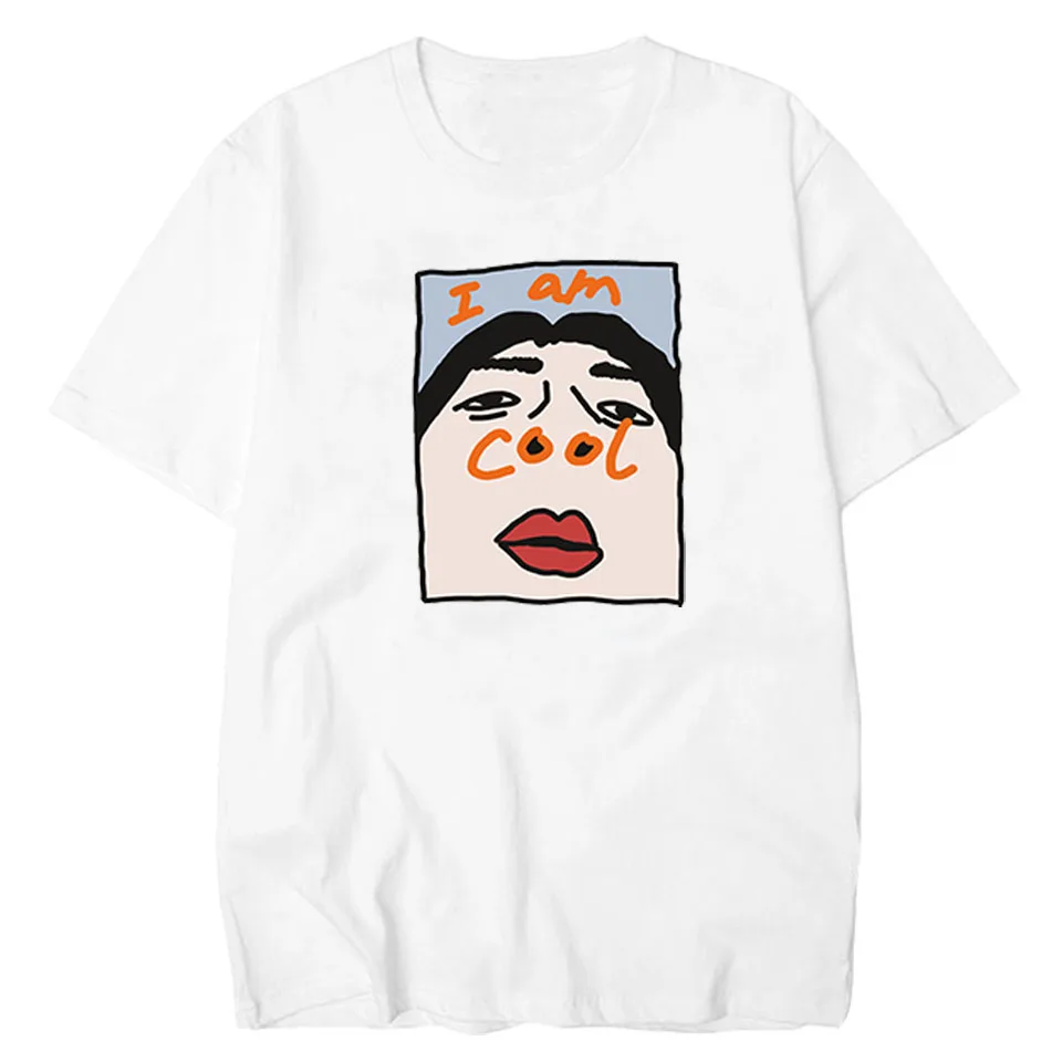 White LettBao I Am Cool, забавная футболка, удобная футболка, Homme, топы, хлопок, Ulzzang, Мужская футболка с воротником, Harajuku, корейские мужские футболки - Цвет: White